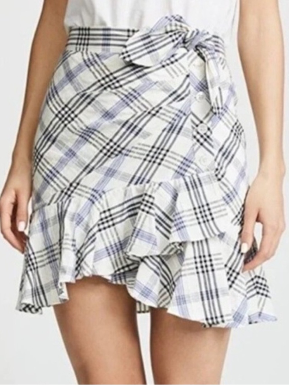 Veronica Beard Kaia White Blue Checkered Tie Waist Skirt Size 10